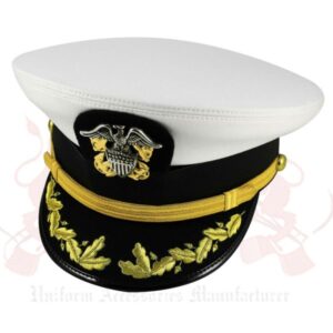 US Navy commander or Captain Hat, USA United States Peak Cap with Scrambled Eggs