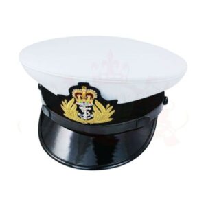ROYAL NAVY OFFICER CAP, NAVAL PEAK CAP, R N CAP BULLION QUEEN BADGE MILITARY HAT