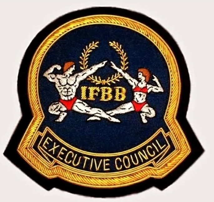 IFBB Executive Council embroidered badge with male and female bodybuilders