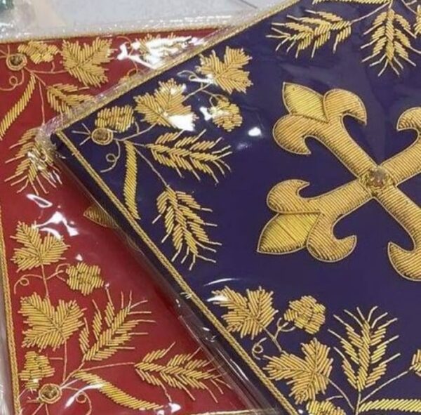 Blue frame embroidered badge with golden embroidery for jacket, uniform, or collectible display