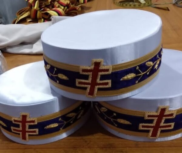 Knights Templar Masonic Cap with Blue Strip, Red Cross, and Gold Trim