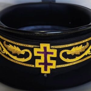Golden Embroidery Cap Band with Purple Cross – Handmade Ceremonial Badge