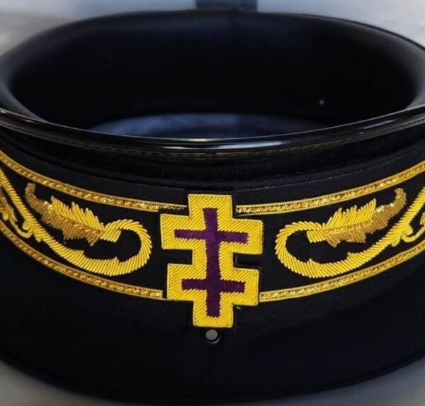 Golden Embroidery Black Cap Band with Purple Cross – Handmade Badge