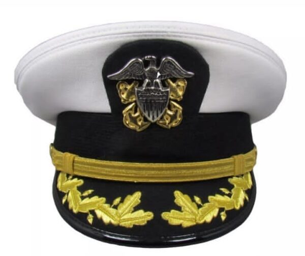 Naval Officer Cap with Golden Embroidery and Silver Eagle Badge