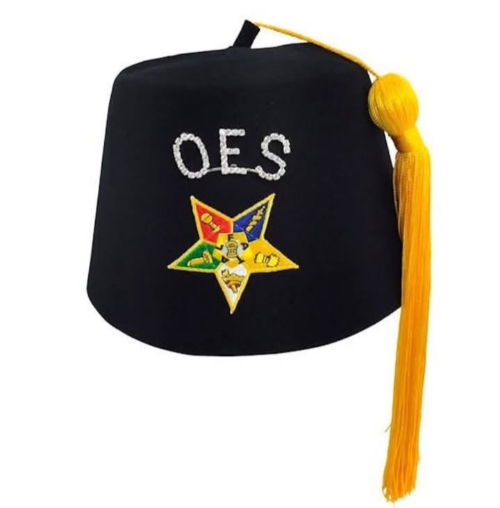 OES ceremonial embroidered cap with Order of the Eastern Star emblem