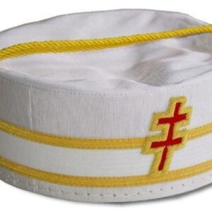 Knights Templar Masonic Cap – White with Gold Braid and Red Cross