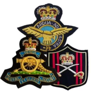Military Embroidered Badges – Crown, Wings & Artillery Design