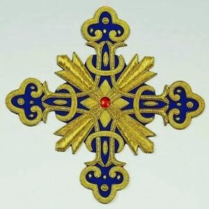 Elegant Gold and Blue Embroidered Cross Badge