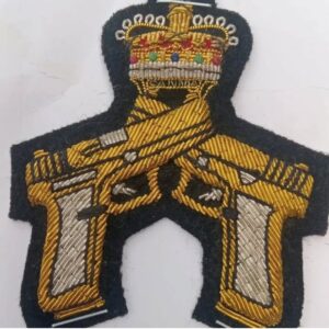 Royal Canadian Military Crossed Pistols Badge – Handmade Gold Bullion Embroidery
