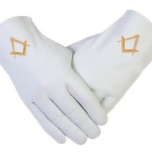 Yamima Masonic White Cotton Gloves with Embroidered Square and Compass Symbol