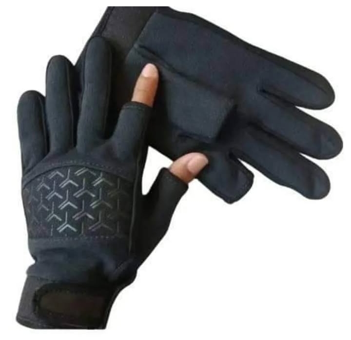 Pair of black tactical full-finger gloves with anti-slip grip pattern on the palm.